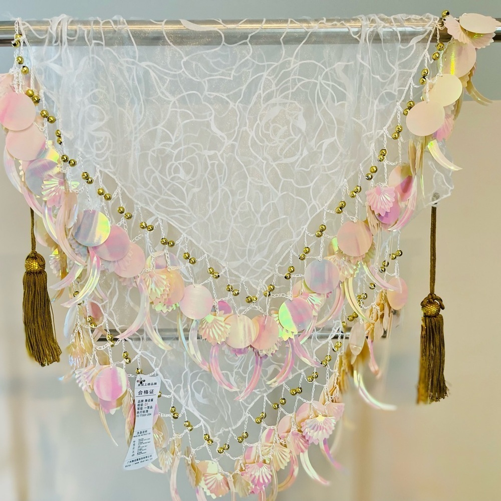 Wrap Skirt, Dance Performance, Bellydance with Accents Flowers and Shells - Picture 10 of 12